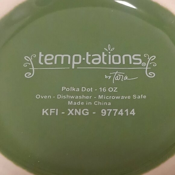 Set of 2 Temp-tations By Tara Green and Red Polka Dot Mug 16 oz Cup New No Box - Picture 6 of 7